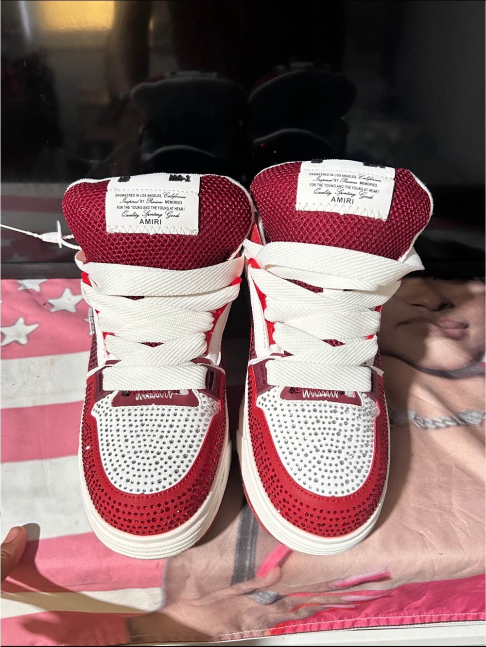 AMIRI Kids Red and White High-Top Sneakers